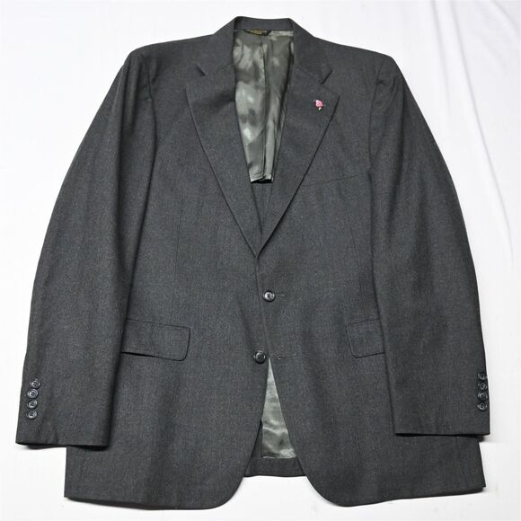 Vtg Palm Beach 46L Gray Flannel Wool USA Made Mens Blazer Suit Jacket Sport Coat